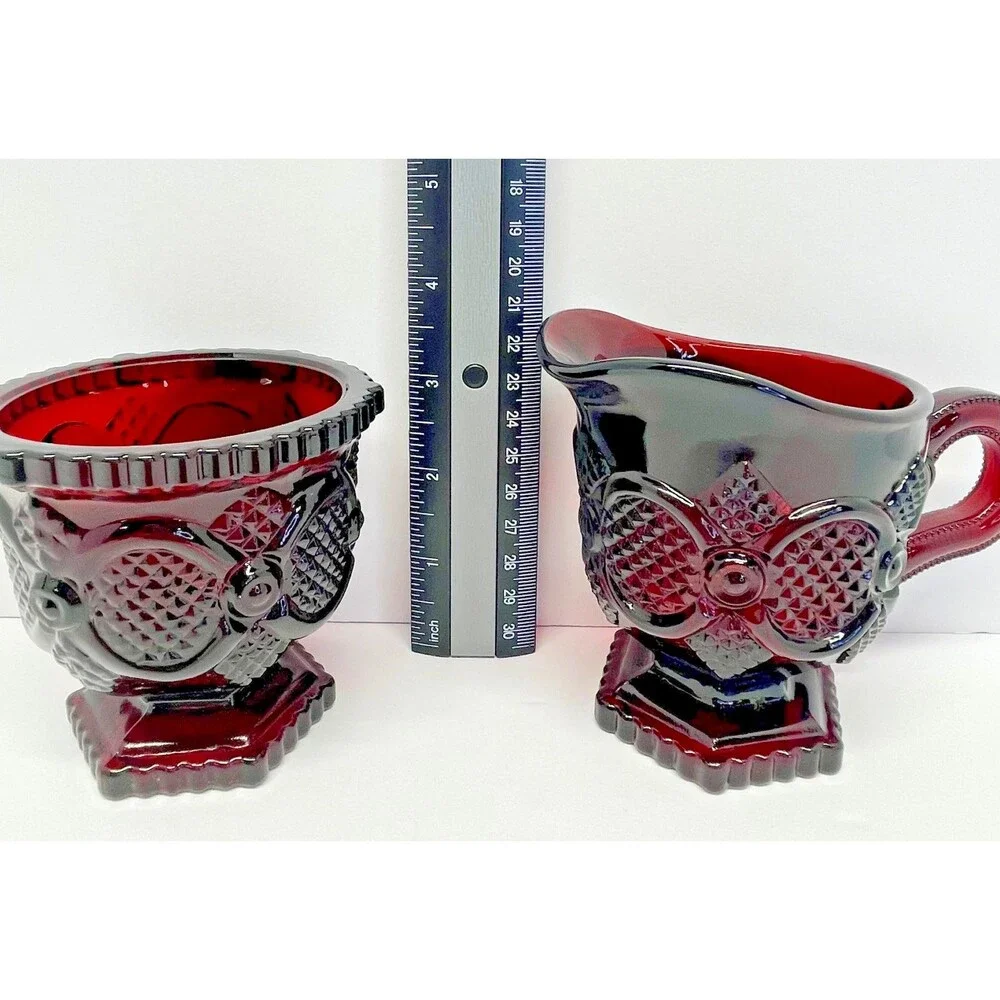 Vintage Avon 1876 Cape Cod Ruby Red Cruet w/ Stopper + Creamer & Sugar Set-EXCL